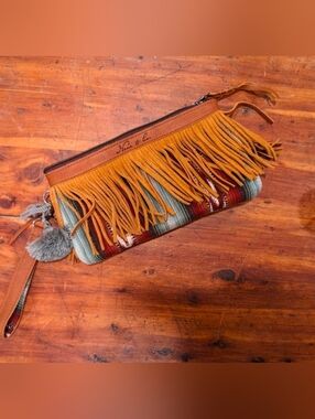Nena & Co. Authentic New Suede Fringe Wristlet/Clutch.